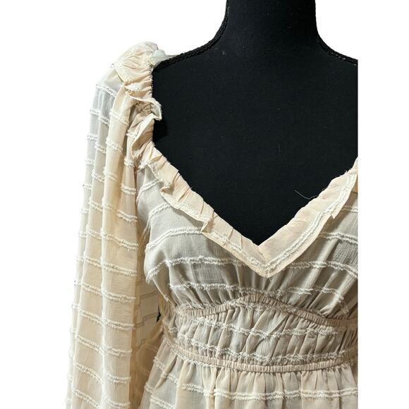 ASTR The Label NWT Off The Shoulder Blouse Sz XS Puff Sleeves Shimmer Peplum Top - Picture 3 of 5